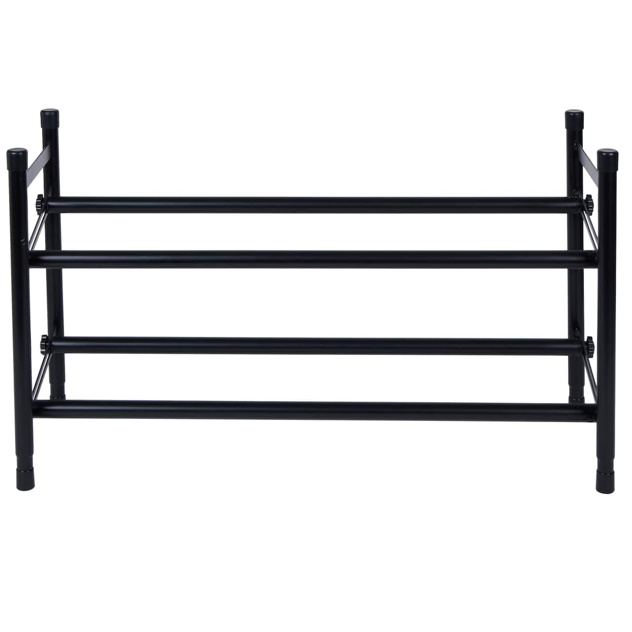 Organize It All Black 25" 2 Tier Expandable Shoe Rack